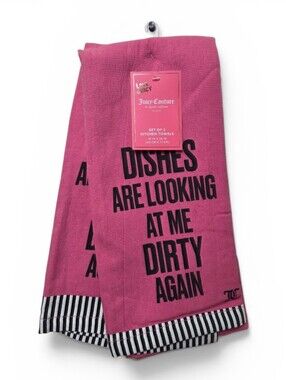 Juicy Couture Hot Pink Kitchen Towels with Black Text